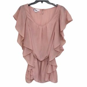 Pale blush pink layered ruffle scoop neck top